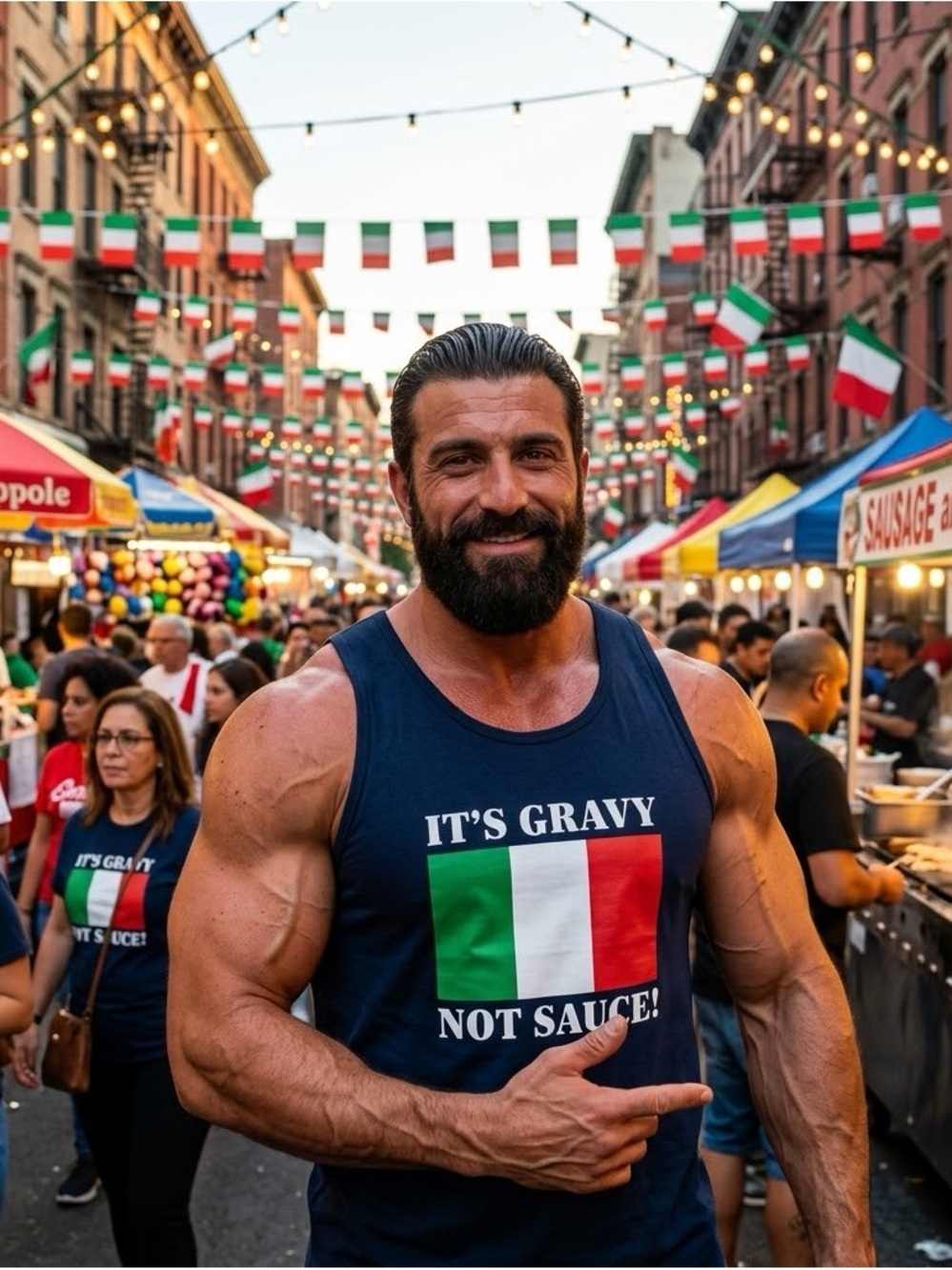 Anvil Men’s XL Black “It's Gravy Not Sauce” Italian Flag Tank Top
